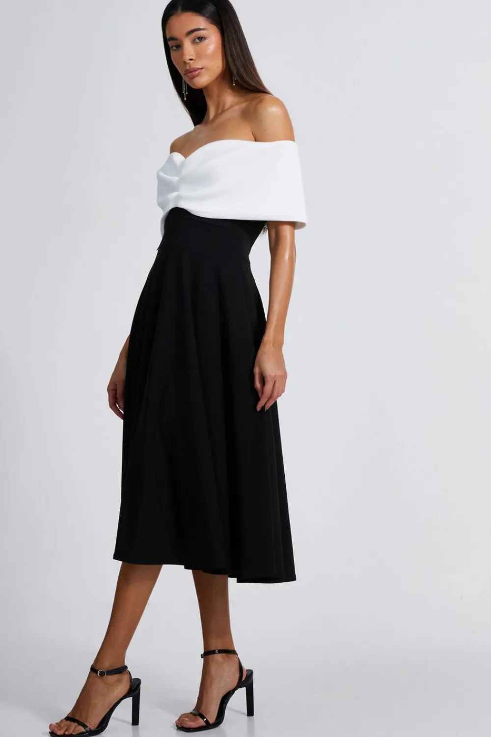 Quiz Evening Dresses|Christening Guest>Black Contrast Skater Midi Dress