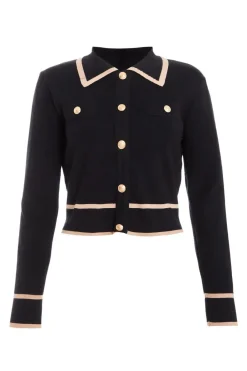 Quiz Workwear|Tops>Black Contrast Trim Knit Cardigan