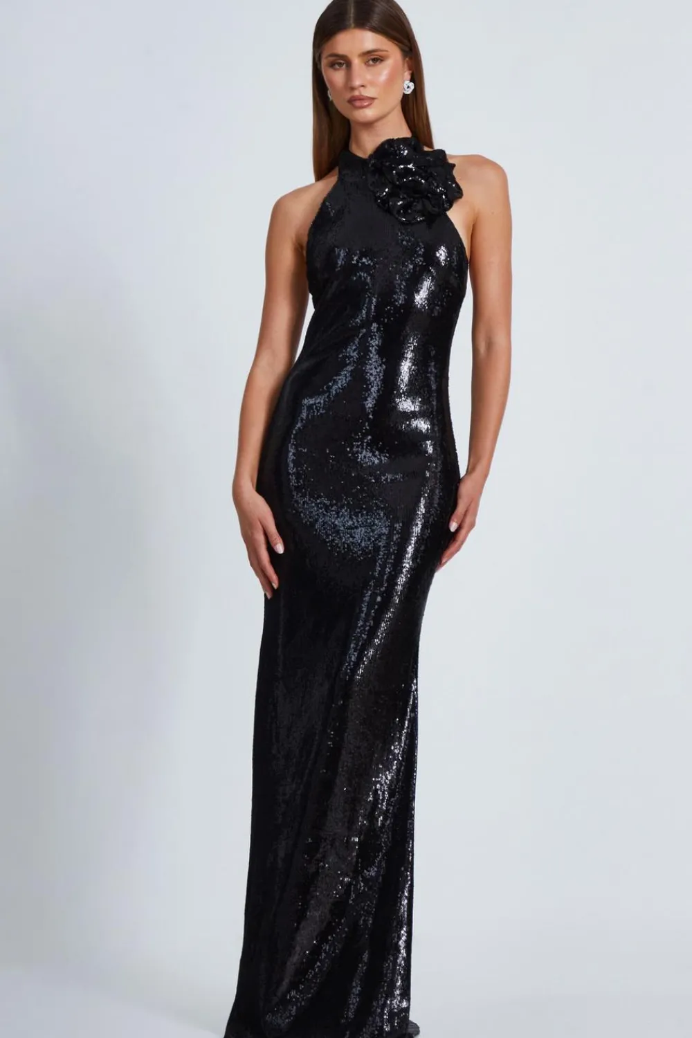 Quiz Prom Dresses|Evening Dresses>Black Corsage High Neck Sequin Maxi Dress