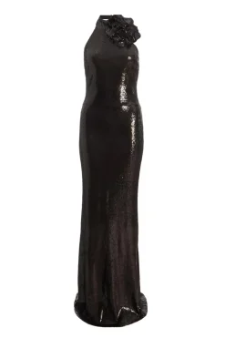 Quiz Prom Dresses|Evening Dresses>Black Corsage High Neck Sequin Maxi Dress