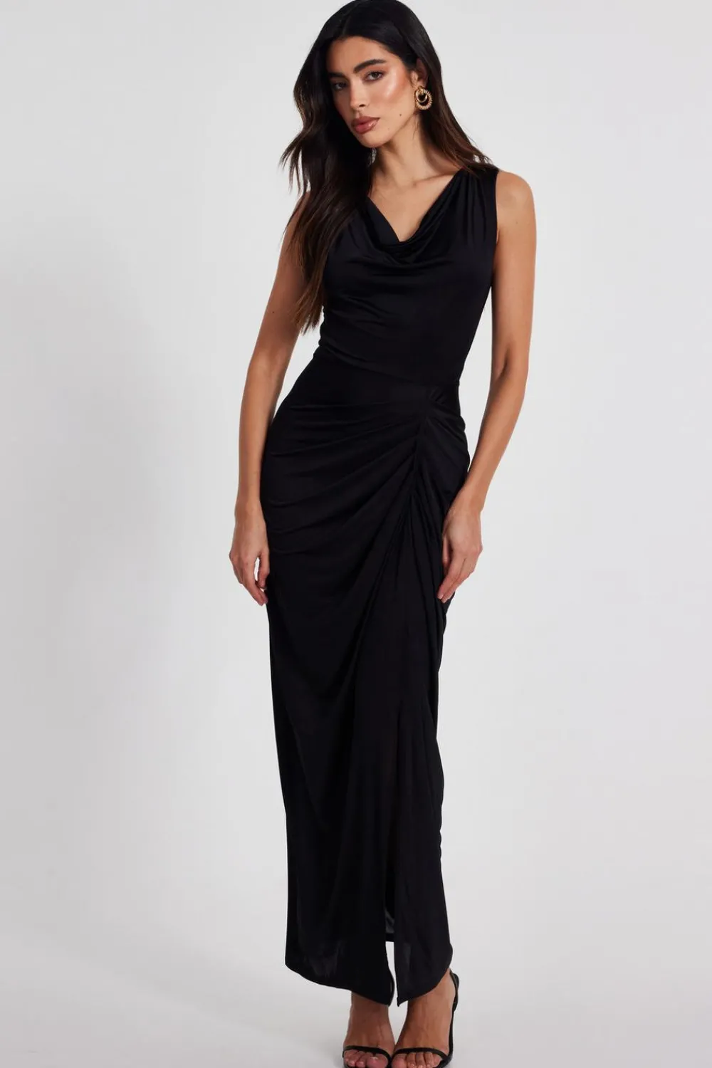 Quiz Going Out|Occasion Dresses>Black Cowl Neck Midaxi Dress