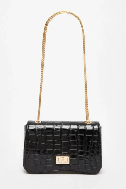 Quiz Bags|Day At The Races>Black Croc Cross Body Bag
