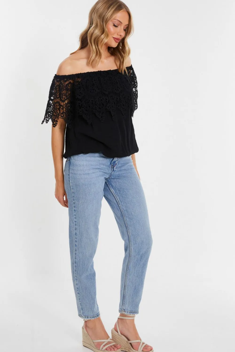 Quiz Summer Tops|Bardot Tops>Crochet Bardot Top
