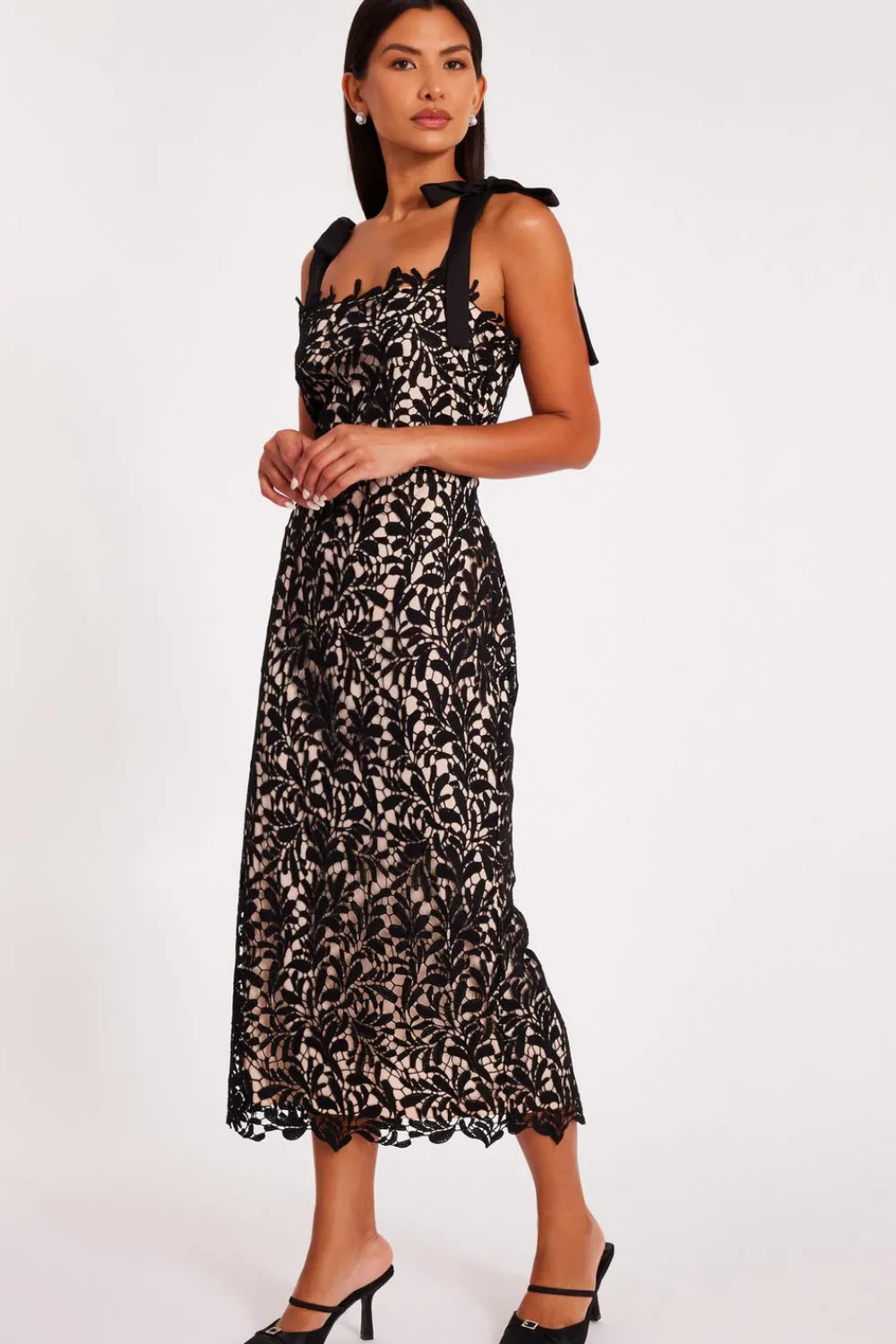 Quiz Day At The Races|Christening Guest>Black Crochet Lace Midi Dress
