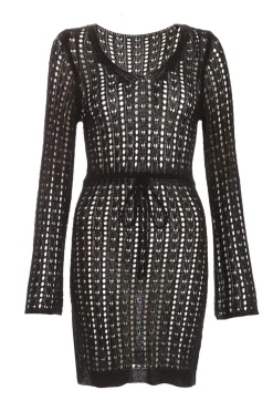 Quiz Knitwear|Holiday>Black Crochet Mini Dress