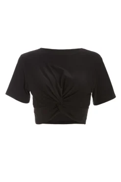 Quiz T-Shirts|Crop Tops>Black Cross Front Crop Top