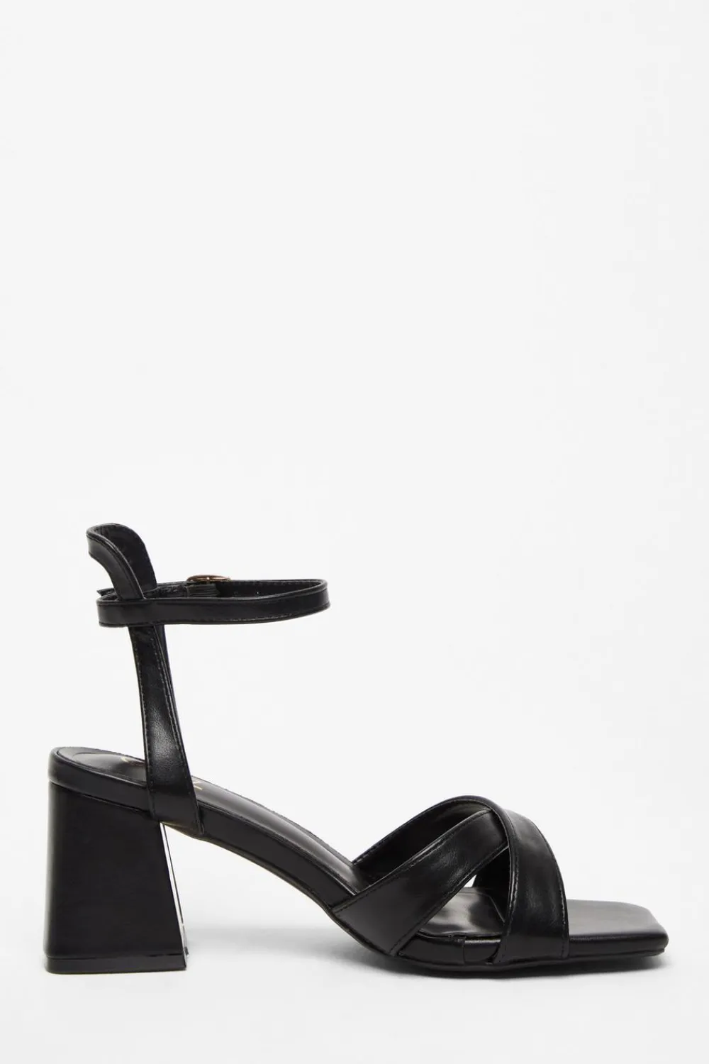 Quiz Heels>Black Cross Strap Heeled Sandal