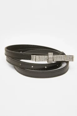 Quiz Belts>Black Diamante Bow Belt