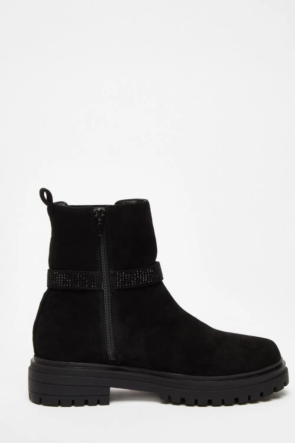 Quiz Flats|Boots>Black Diamante Chunky Buckle Boots
