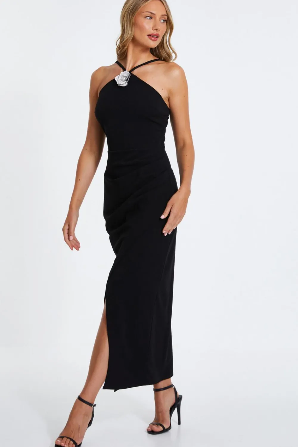 Quiz Florals|Occasion Dresses>Black Diamante Corsage Midi Dress