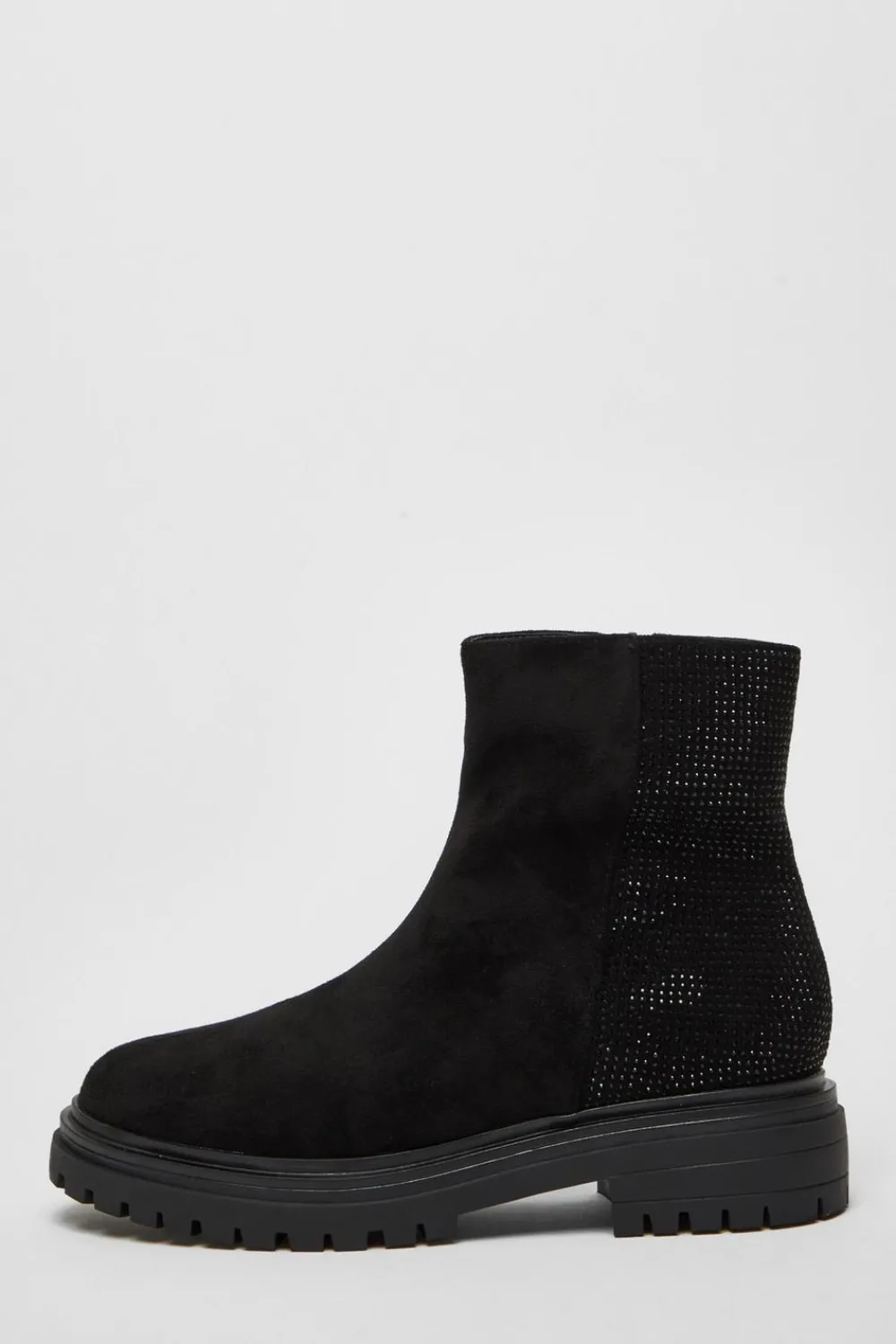 Quiz Flats|Boots>Black Diamante Faux Suede Ankle Boots