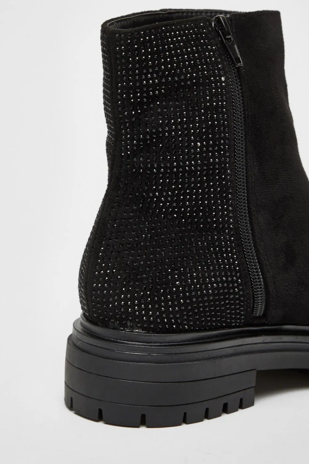 Quiz Flats|Boots>Black Diamante Faux Suede Ankle Boots
