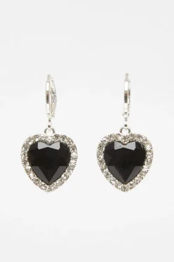 Quiz Wedding Accessories|Jewellery>Black Diamante Heart Hoop Earrings