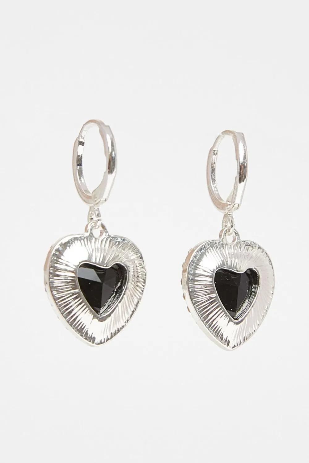 Quiz Wedding Accessories|Jewellery>Black Diamante Heart Hoop Earrings
