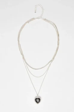 Quiz Jewellery|Wedding Accessories>Black Diamante Heart Layered Necklace