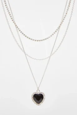 Quiz Jewellery|Wedding Accessories>Black Diamante Heart Layered Necklace