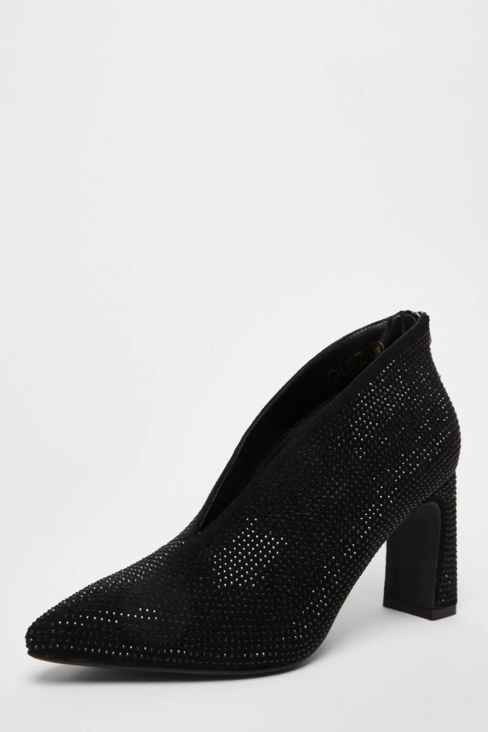 Quiz Boots>Black Diamante Heeled Shoe Boots