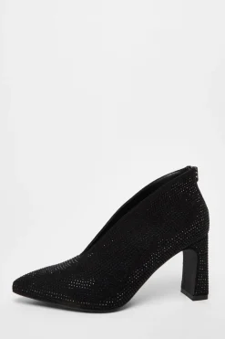 Quiz Boots>Black Diamante Heeled Shoe Boots