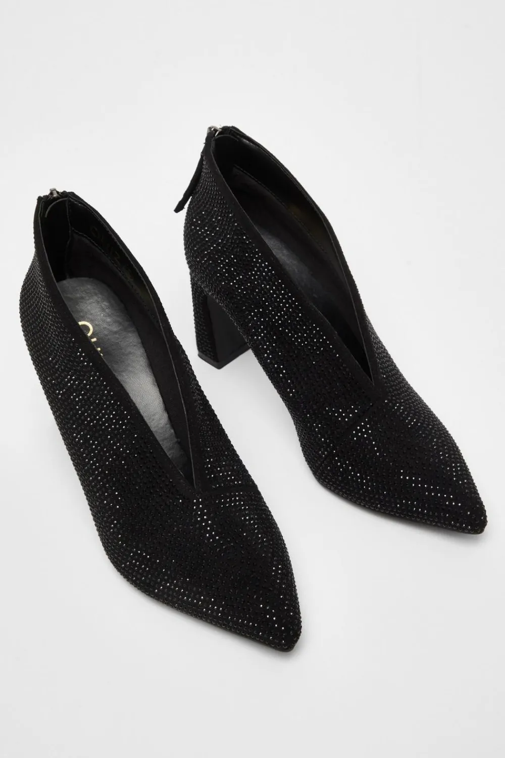 Quiz Boots>Black Diamante Heeled Shoe Boots