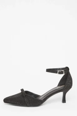 Quiz Sandals|Occasion Shoes>Black Diamante Low Court Heels