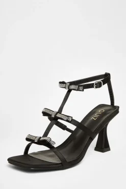 Quiz Sandals|Heels>Black Diamante Multi Bow Heeled Sandal