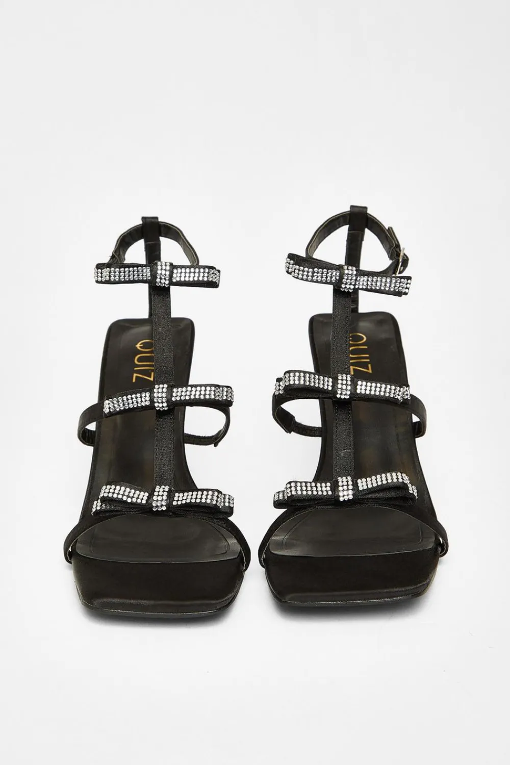 Quiz Sandals|Heels>Black Diamante Multi Bow Heeled Sandal