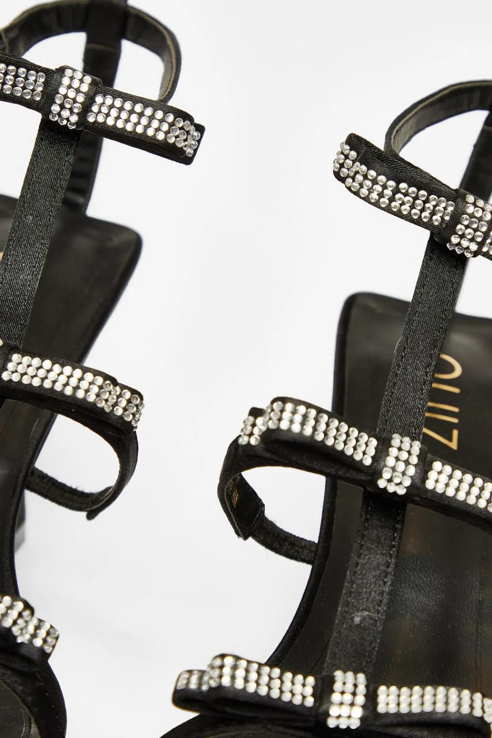 Quiz Sandals|Heels>Black Diamante Multi Bow Heeled Sandal
