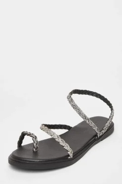 Quiz Sandals|Holiday Shoes>Diamante Pleated Flat Sandals