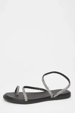 Quiz Sandals|Holiday Shoes>Diamante Pleated Flat Sandals