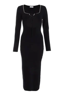 Quiz Midi Dresses|Black Dresses>Black Diamante Trim Jumper Dress