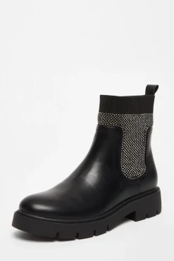 Quiz Boots>Black Embellished Chunky Ankle Boots