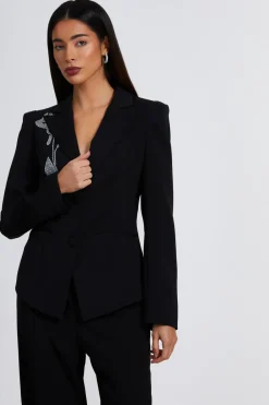 Quiz Jackets & Coats|Blazers>Black Embellished Tailored Blazer