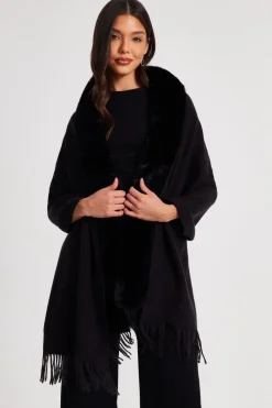 Quiz Capes & Ponchos>Faux Fur Trim Cape