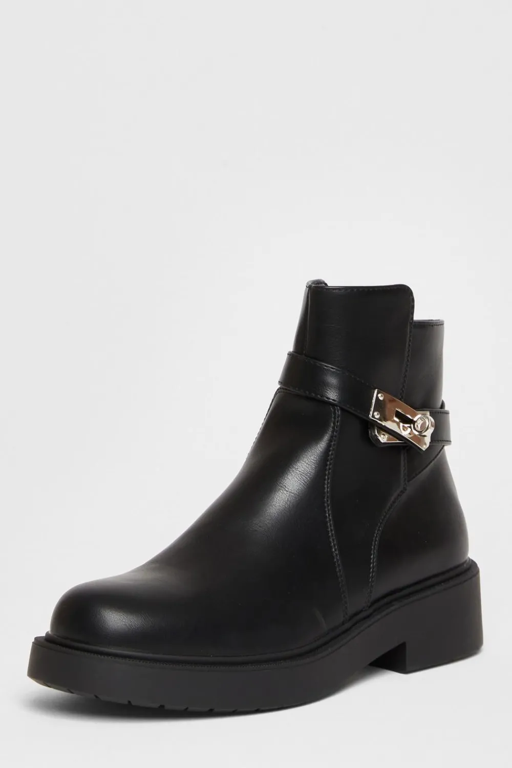 Quiz Boots>Black Faux Leather Ankle Boots
