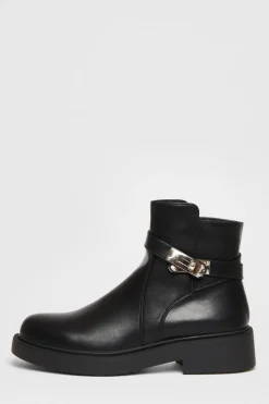 Quiz Boots>Black Faux Leather Ankle Boots
