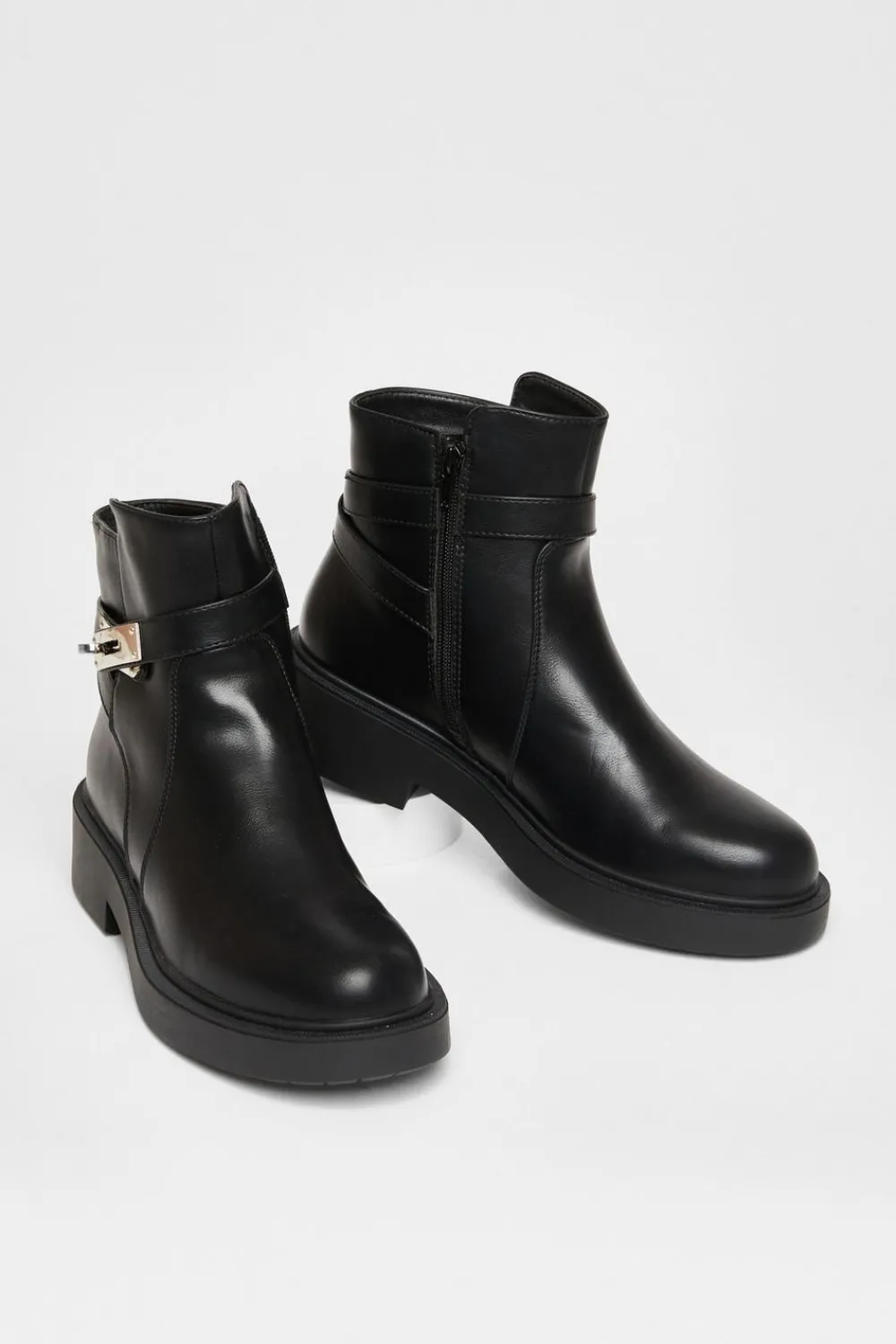 Quiz Boots>Black Faux Leather Ankle Boots