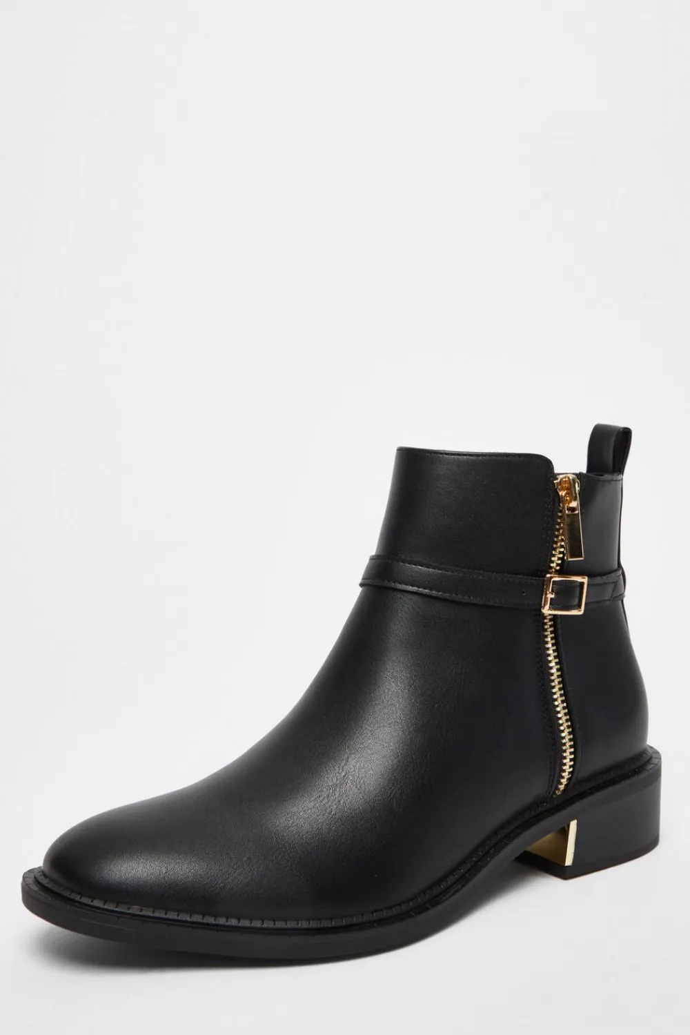Quiz Boots>Black Faux Leather Ankle Boot