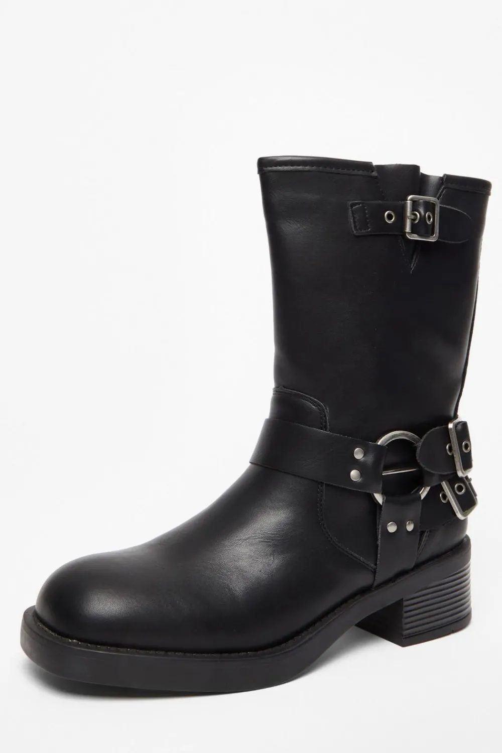 Quiz Boots>Black Faux Leather Biker Boots