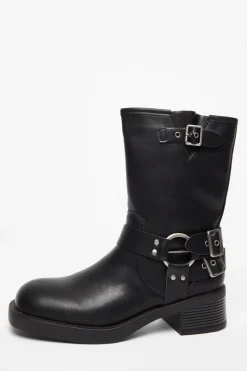 Quiz Boots>Black Faux Leather Biker Boots