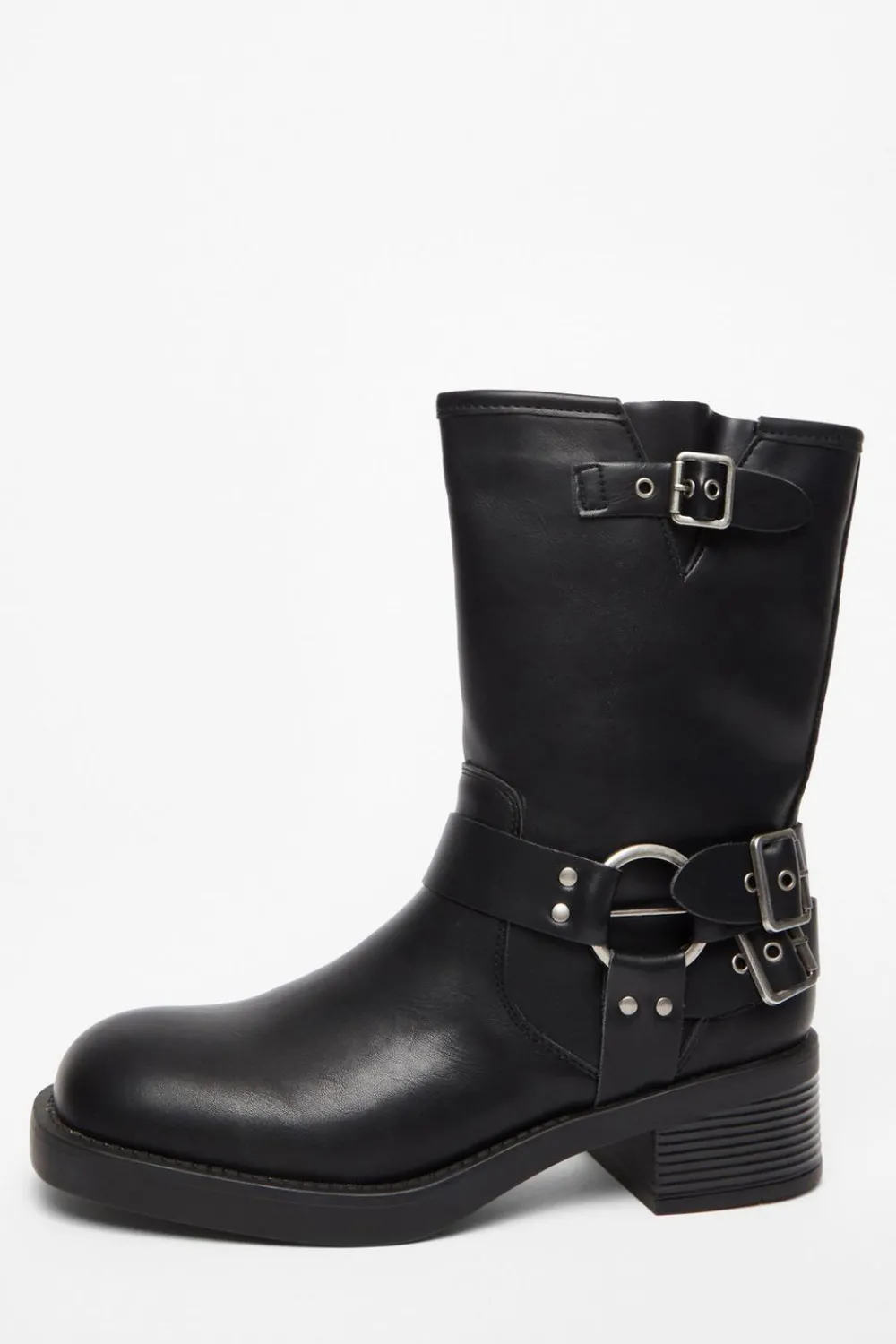 Quiz Boots>Black Faux Leather Biker Boots