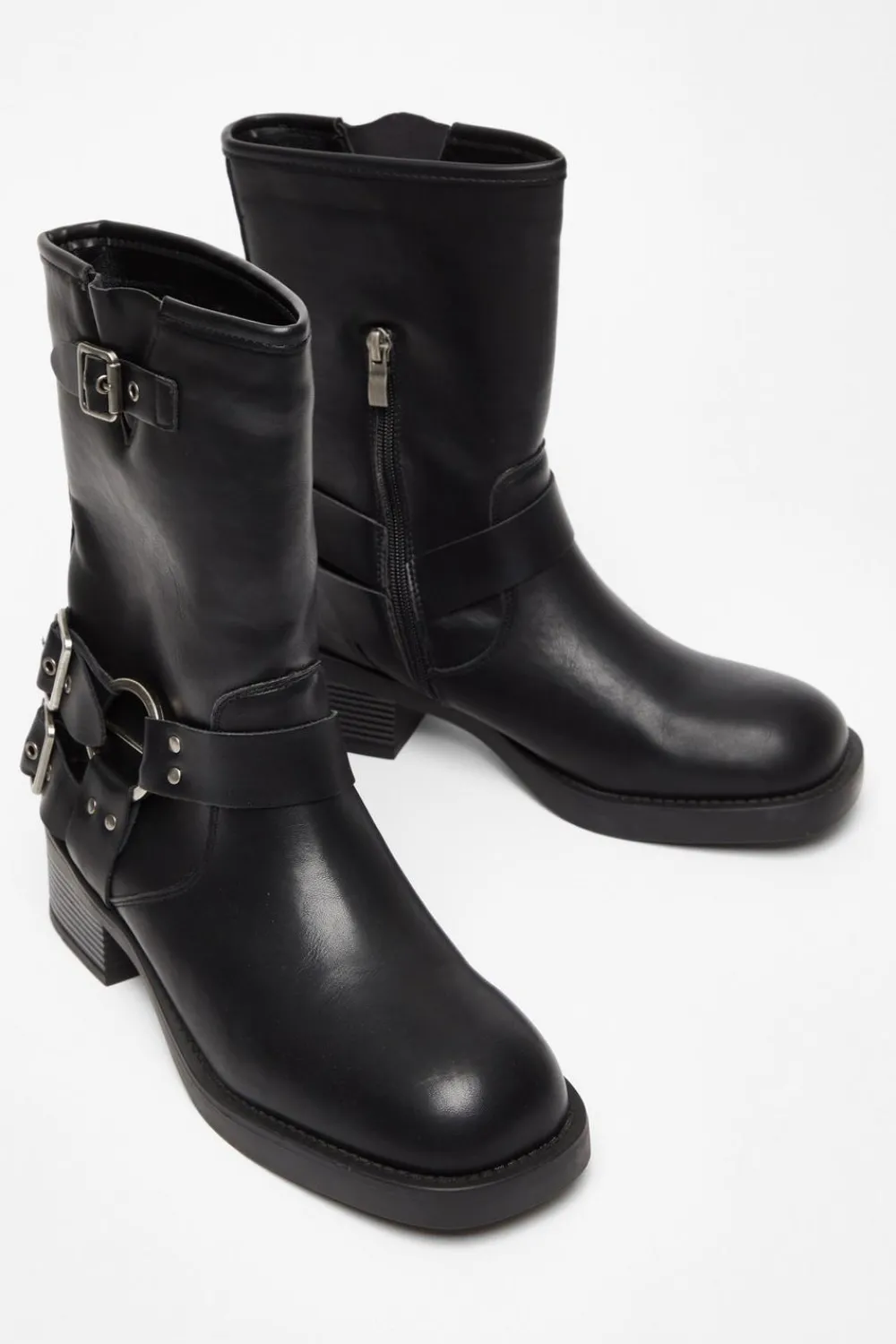 Quiz Boots>Black Faux Leather Biker Boots