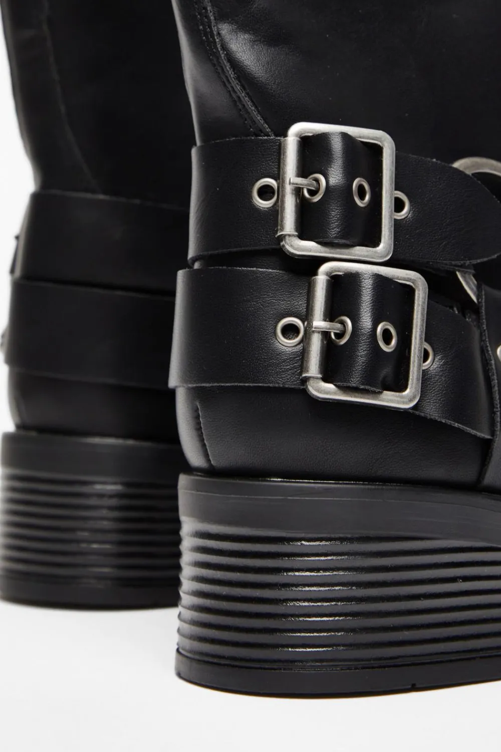 Quiz Boots>Black Faux Leather Biker Boots