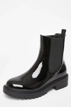 Quiz Boots>Black Faux Leather Chelsea Boots