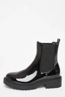 Quiz Boots>Black Faux Leather Chelsea Boots