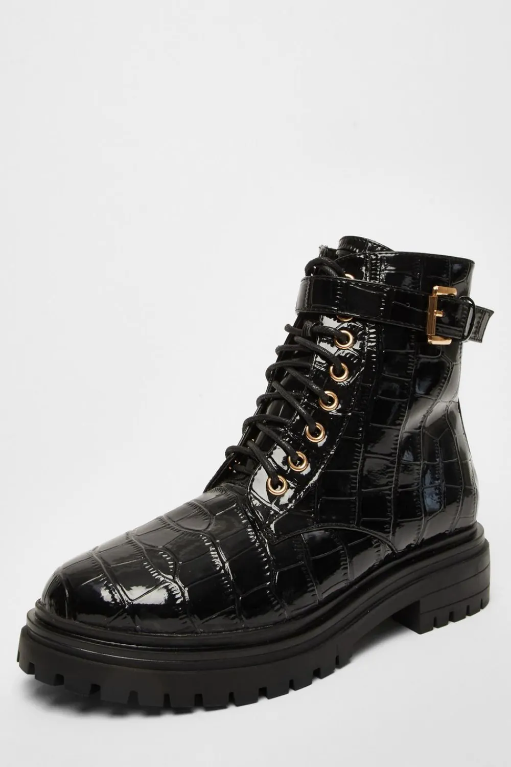 Quiz Boots>Black Faux Leather Croc Boots