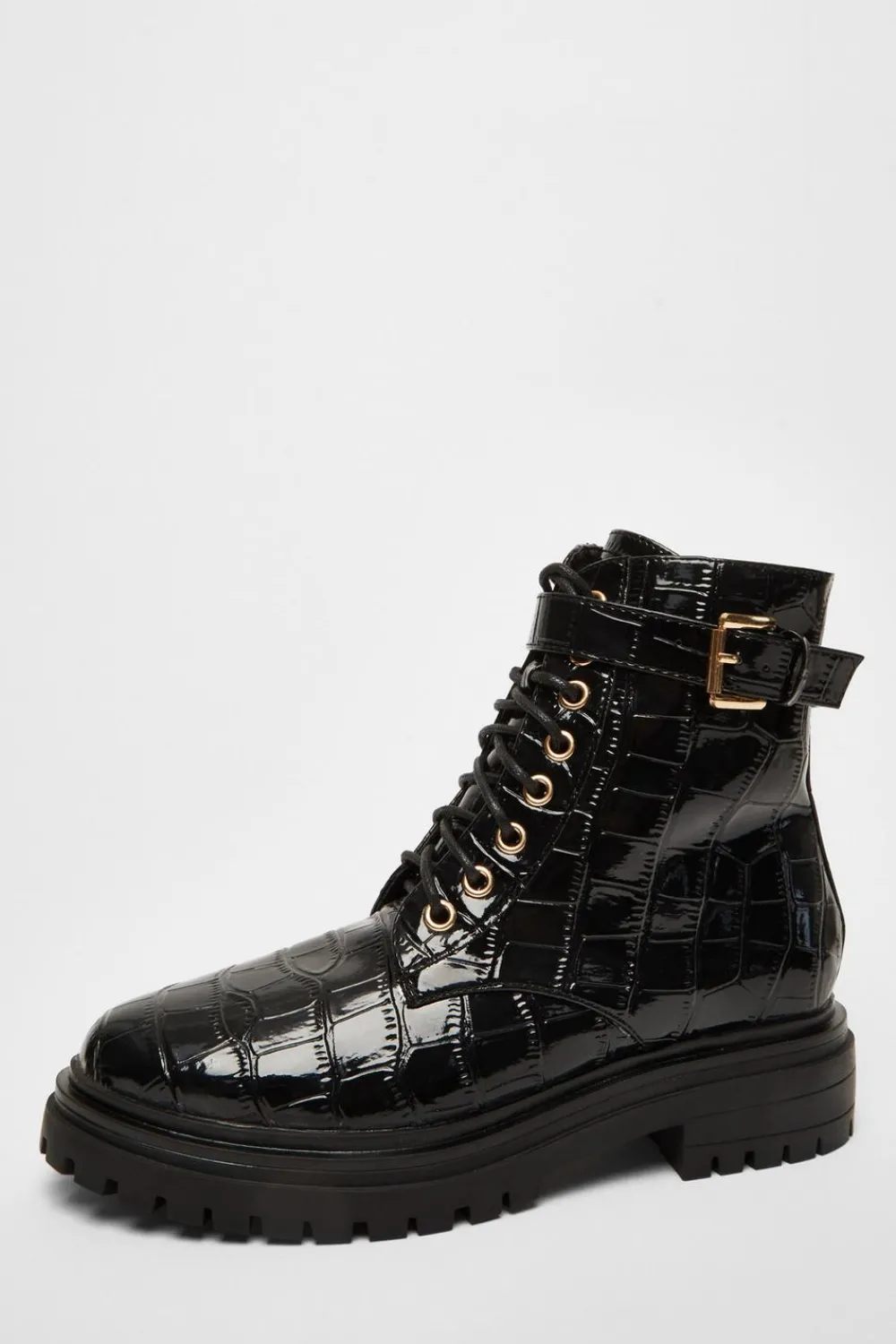 Quiz Boots>Black Faux Leather Croc Boots