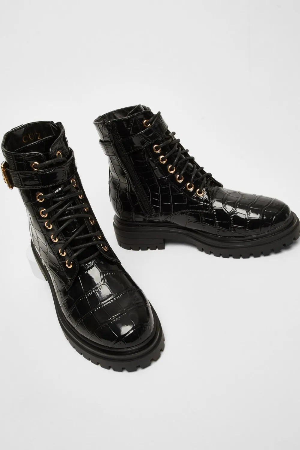 Quiz Boots>Black Faux Leather Croc Boots