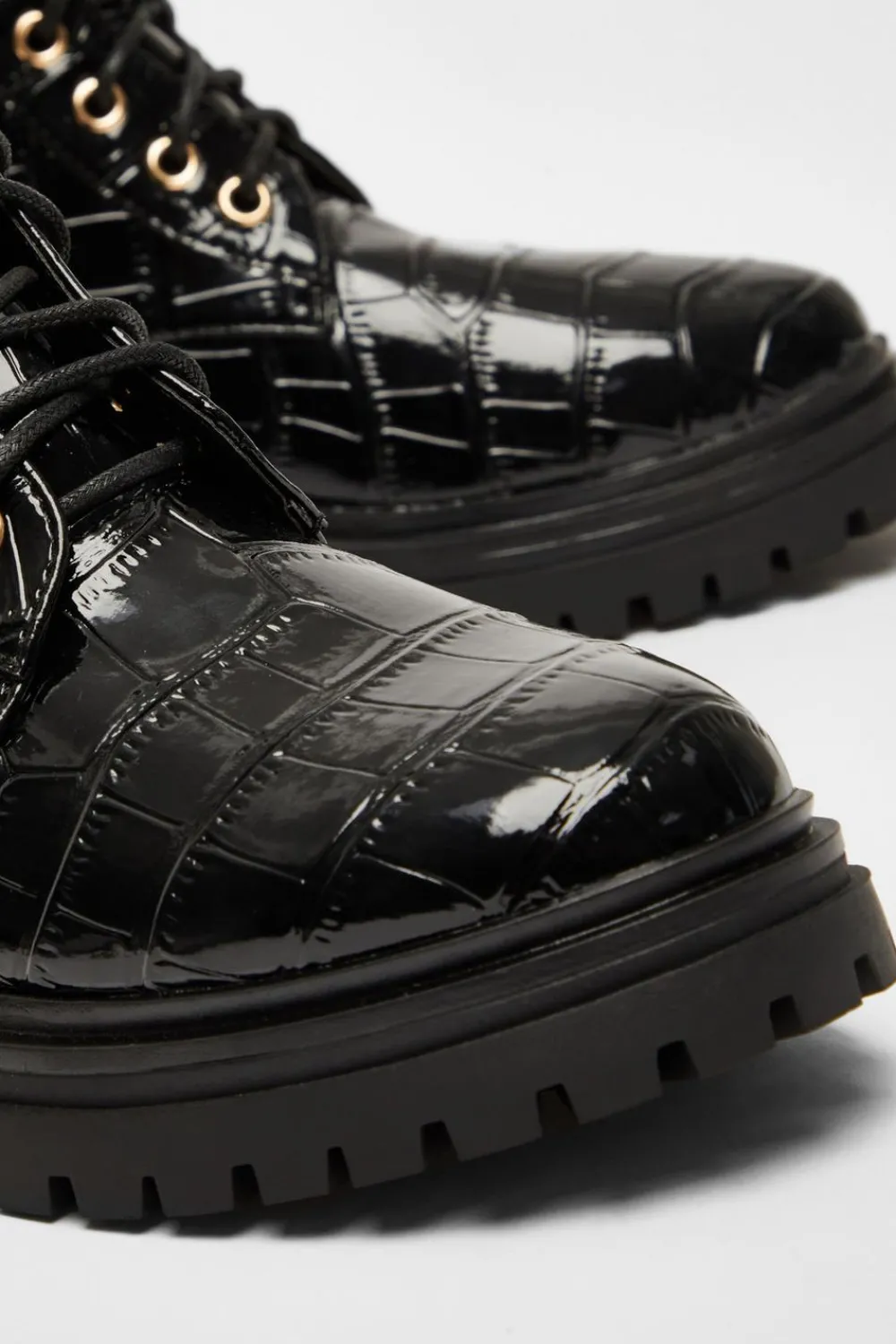Quiz Boots>Black Faux Leather Croc Boots