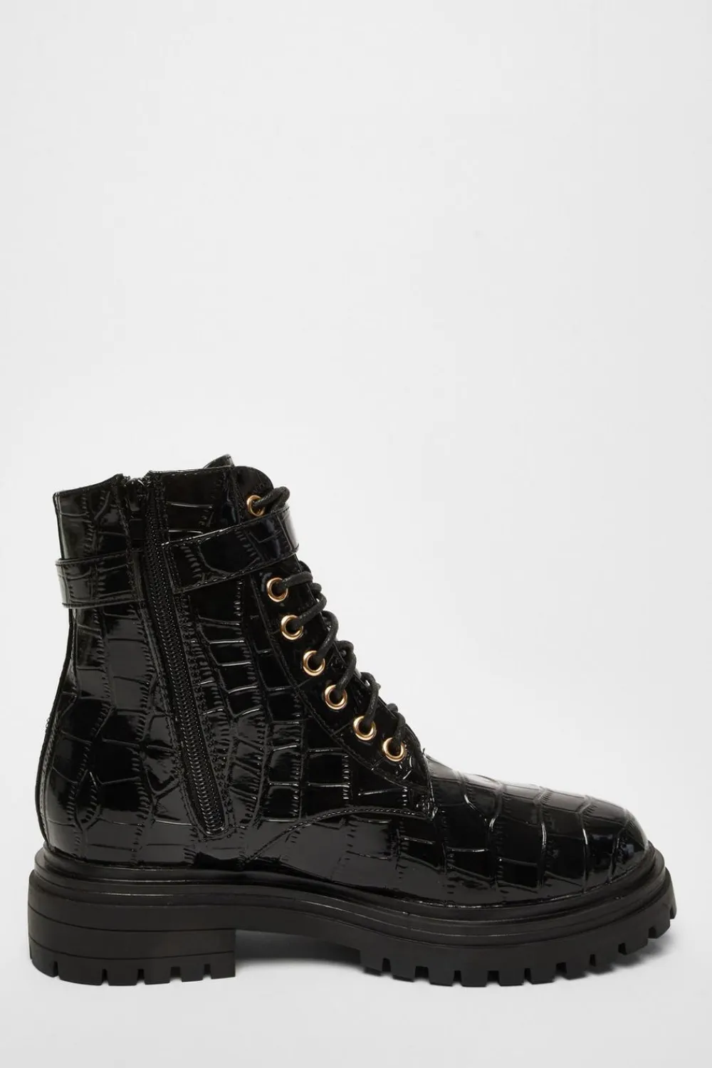 Quiz Boots>Black Faux Leather Croc Boots
