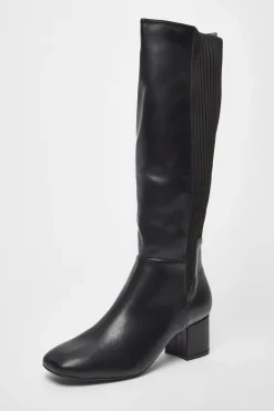 Quiz Boots>Black Faux Leather Elasticated Boots